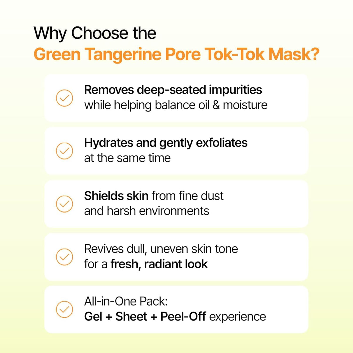 ClearDea Green Tangerine Pore Tok-Tok Sheet Mask (3-in-1 Bio-Cellulose Gel) (Eosidin Care) – Pore Care, Sebum Control, Collagen Peel Off Facial Skincare for Deep Cleansing & Smooth Skin, 4 Sheets