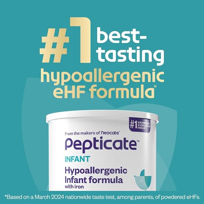 Pepticate Baby Formula, Hypoallergenic Powdered Infant Formula for Cow Milk Allergy, with Omega 3 DHA, ARA, Iron & Prebiotics, 13.2oz (Pack of 4)