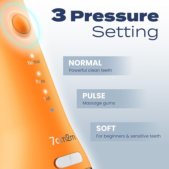 7AM2M Portable Water Flosser Cordless, Water Flosser for Teeth with 3 Modes and 2 Jet Tips, USB C Rechargeable, IPX7 Waterproof, Dental Water Flosser for Travel and Home Use (Orange)