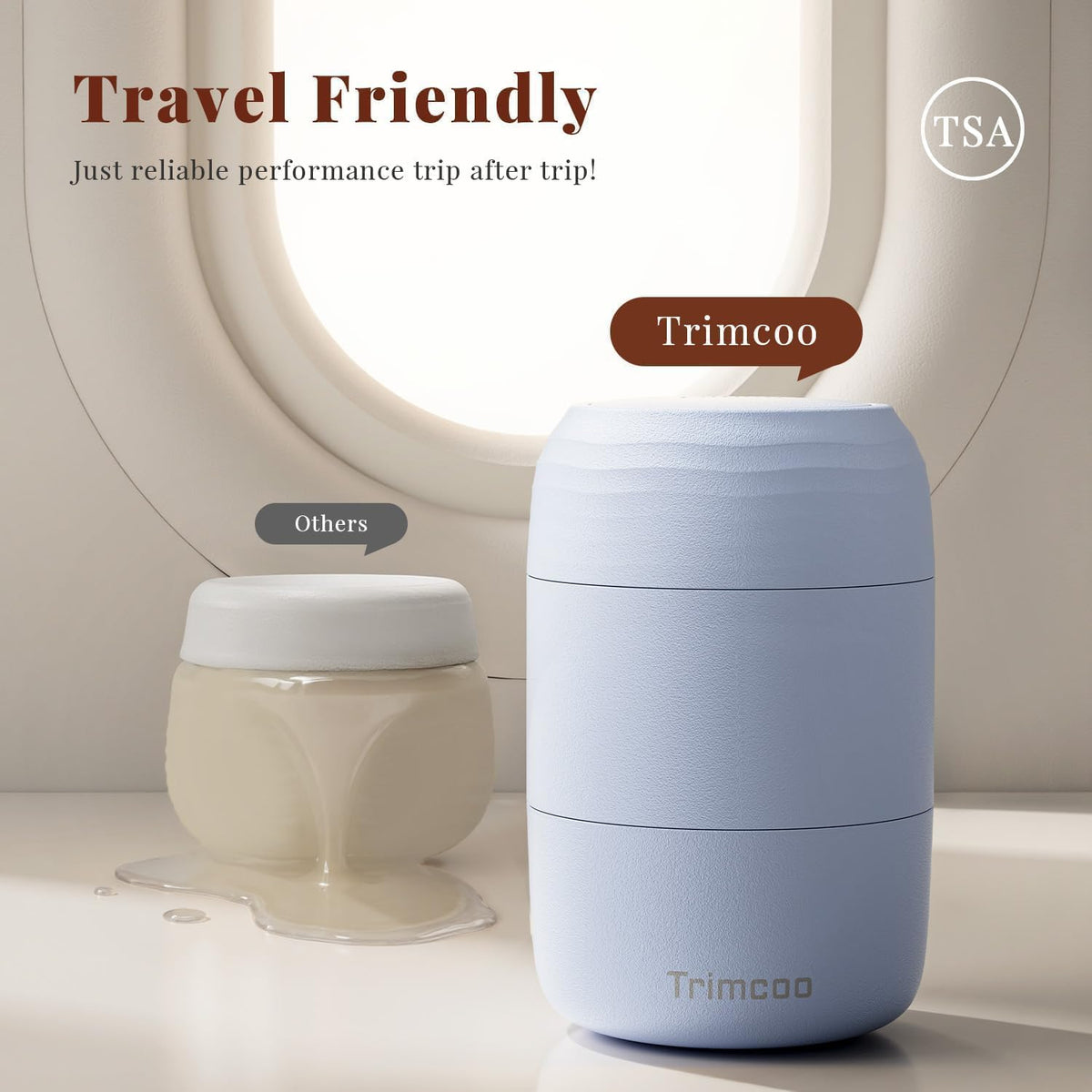 Trimcoo New Travel Toiletry Containers [Ultra Leakproof] TSA-Approved, PLA Hard Shell Jars with 5 Magnetic Labels, Wide Mouth Bottles for Lotion, Cleanser, Shampoo, Conditioner, Blue, 3 Pack, 2OZ