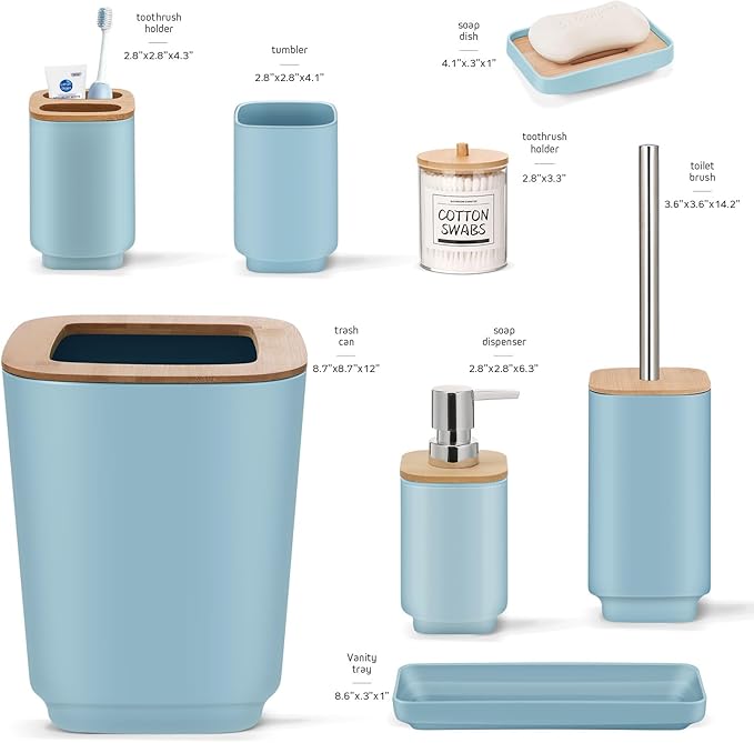 IMAVO Bathroom Accessories Set,Blue Bathroom Set,11 Pieces Bathroom Accessory Set,Trash Can for Bathroom Accessories Décor and Housewarming Gifts