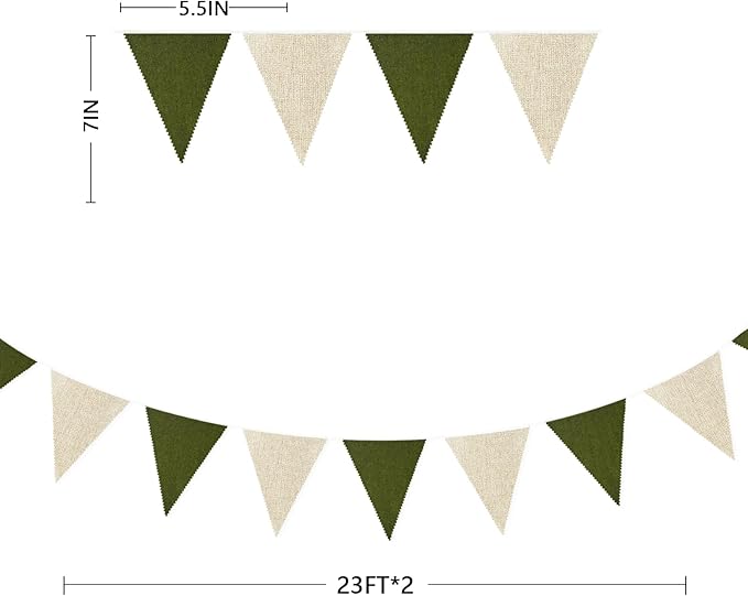46Ft Olive Green Party Decorations Olive Green Beige Burlap Banner Triangle Pennant Flag Linen Garland Streamers for Rustic Jungle Birthday Wedding Golf Baby Shower Easter Party Decorations