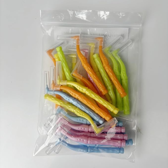 50PCS L-Shaped Interdental Brushes Braces Toothbrush Short Handle,5 Different Sizes Dental Floss Brush Angled Interdental Toothpick
