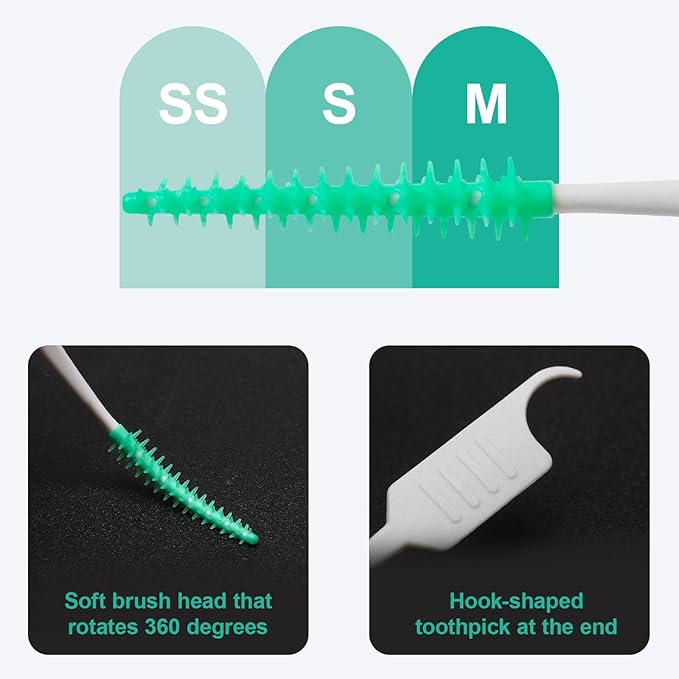300PCS Dental Floss Picks,Dual-Use Interdental Brushes,Soft Silicone Brush Head Toothpicks, Tooth Picks Flossers for Teeth Braces Cleaning (Orange)