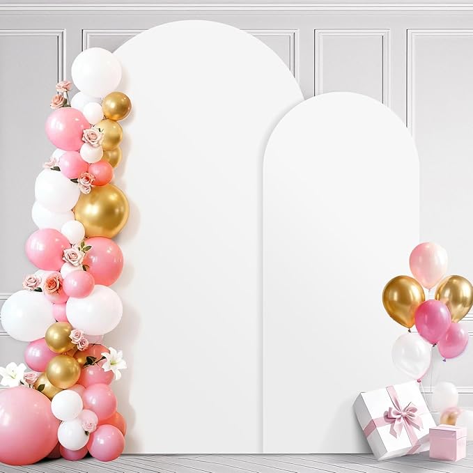 Ledido Wedding Arch Backdrop Cover 6FT 7.2FT Arch Covers 2Set Fitted Stretchy Spandex Round Top Stand Backdrop Cover for Wedding Banquet Ceremony Birthday Party Baby Shower Event Decoration,White