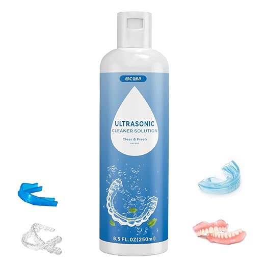 Bcom Ultrasonic Retainer Cleaner Solution, Jewelry Cleaner Solution Deep Clean for Retainer, Mouthguards, Night Guards, Aligners and Jewelry Ring, Odor Stain Remover for Ultrasonic Machines (8.5 oz)