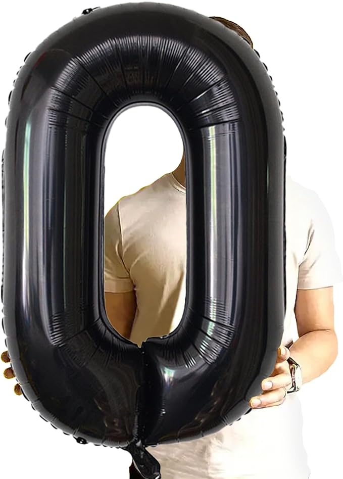 Number Balloons Black Party Balloon - Giant Number 0 Balloon, 40 Inch Large Balloon for Birthday Decorations, Black Party Supplies for Men Women