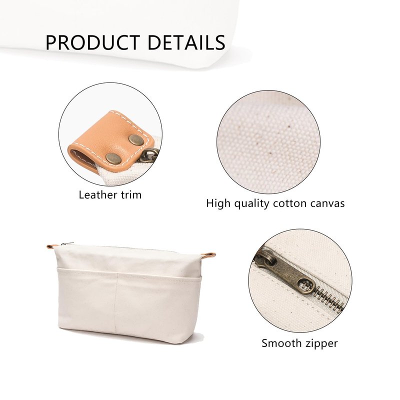 YONBEN Insert Storage Bag Purse Organizer and Cosmetic Travel Bags for Women Makeup Bag with Compartments Three Sizes Cotton Canvas built-in compartments functiona and fashionable