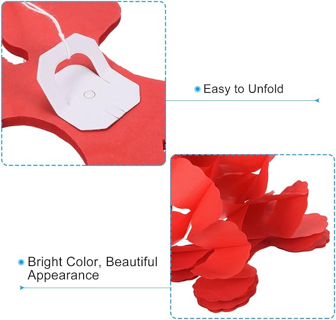 PATIKIL 9.8ft Four-Leaf Garland, 6 Pack Tissue Paper Hanging Flower Garland Reusable Streamers for Party Wedding Backdrop Decorations, Red