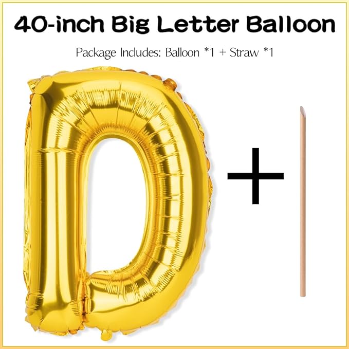 Gold Letter Balloons 40 Inch D Balloon Letters D Alphabet Balloons Giant Letters With Straw Big Balloons Foil Large Gold Balloons For Birthday Party Decorations Wedding Thanksgiving Christmas Balloons