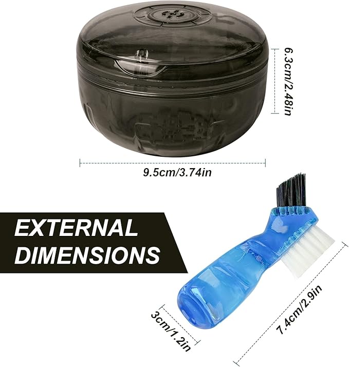 Retainer Cleaning Case,Portable No-Leak Denture Cup Case with Dentures Brush Kit, Travel Retainer Cases with Vent Holes for Clear Aligner,Mouth Guards,Night Guard,Dentures (Black)