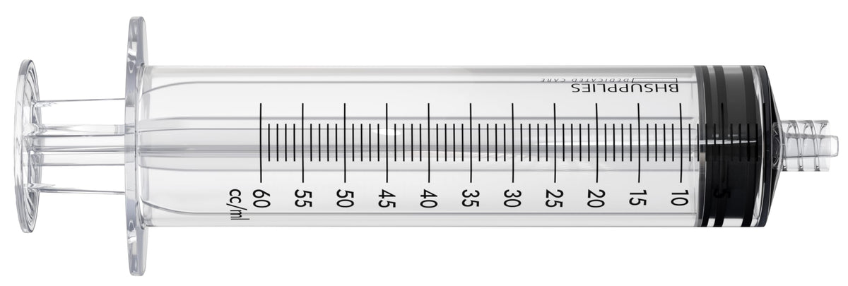 BH Supplies 60ml Luer Lock Tip Syringes (No Needle) - Sterile, Individually Wrapped - 50 Syringes