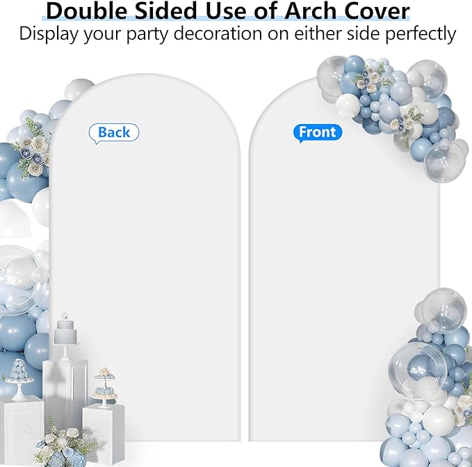 Hemmotop 7.2 ft White Arch Backdrop Cover (No Arch Stand) - Double-Sided Spandex Arch Covers Stretchy Backdrop for Party Wedding Birthday Baby Shower - Ideal for Balloon Arches