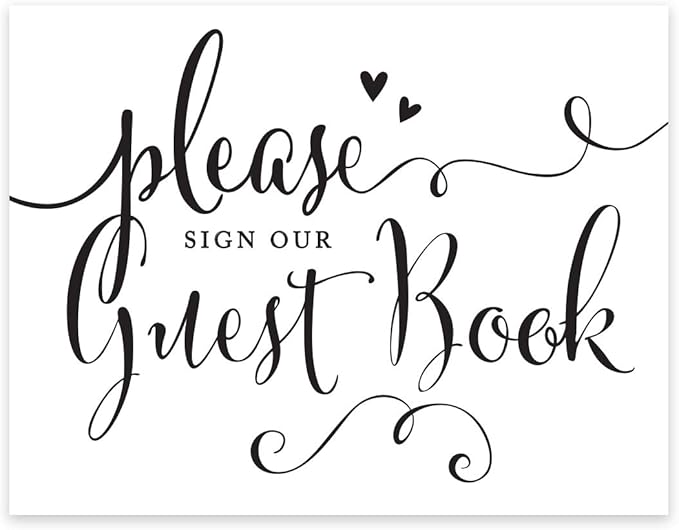 Andaz Press Wedding Party Signs, Formal Black and White, 8.5-inch x 11-inch, Please Sign our Guestbook, 1-Pack