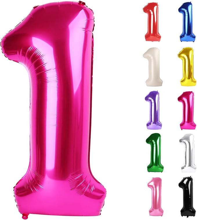 Hot Pink Number 1 Balloon for First Birthday 40 Inch, 1st One Number Balloons Birthday Decorations for Girl Boy Toddler Baby