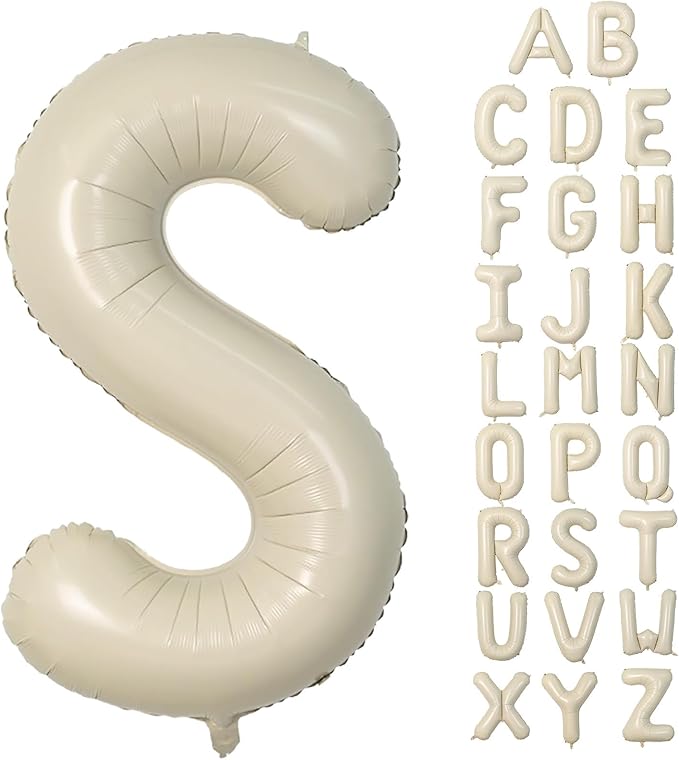 Cream S Letter Balloons,40 Inch Letter S Balloon Beige,Helium Custom Letter Balloon for Birthday Anniversary Party Decorations
