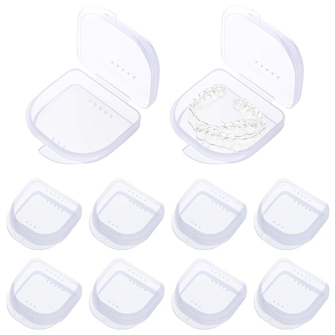 10 Pack Retainer Case,Dental Retainer Box with Vent Holes,Multicolor Storage Container for Aligner Mouth Guard Denture Box (Transparent)