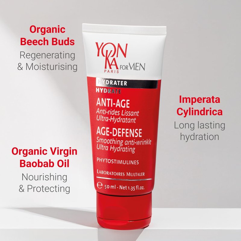 Yon-Ka Mens Age Defense Moisturizer | Anti-Aging Daily Face Lotion for Dry and Mature Skin | Prevent Wrinkles with Nutrient Rich Creme | 1.69 fl oz