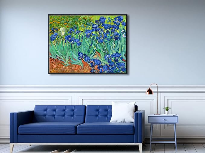 Wieco Art Framed Wall Art Irises by Van Gogh Famous Flowers Oil Paintings Reproduction Large Canvas Prints Modern Canvas Prints Artwork Pictures on Canvas for Wall Decor Black Frame