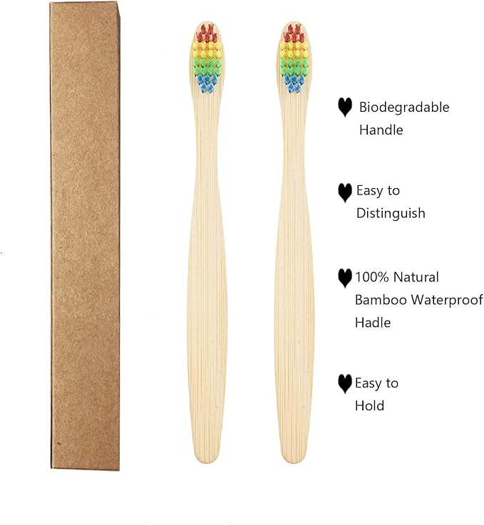 SEVENHEAD 10 PCS Kids Bamboo Toothbrushes Soft Bristles Wooden Toothbrushes, Natural Biodegradable BPA Free Eco Friendly Toothbrushes Colorful