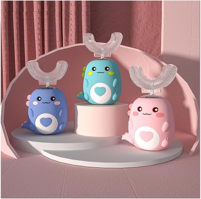 Kids Automatic U-Shaped Toothbrush, 360º Toothbrush Rechargeable Auto U-Shaped Electric Toothbrush with Led Light, 5 Modes & Smart Timer Gentle Waterproof and Cartoon Dragon Design (Blue*1)