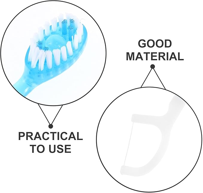PartyKindom 10Pcs Mini Portable Disposable Toothbrush with Floss Soft Bristles Travel Oral Care On-The-Go Teeth Cleaning Set