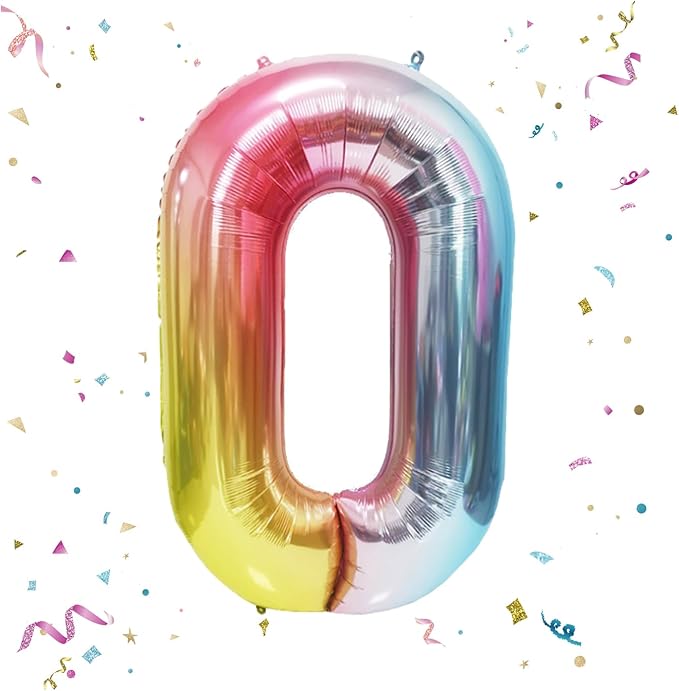 40 Inch Giant Rainbow Number 0 Balloons, Birthday Balloons, Helium Mylar Foil Big Number Balloons for Birthday Party Decorations, Kids' Birthday Anniversary Party Baby Shower Unicorn Parties