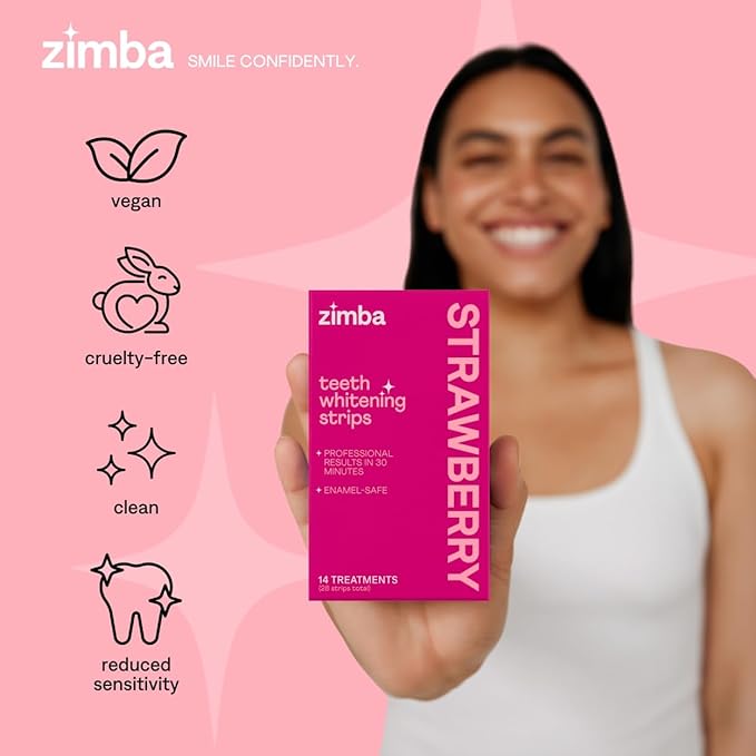Zimba Teeth Whitening Strips for Teeth Sensitive, White Strips for Teeth Whitening, Teeth Whitener Stain Remover 28 White Strips Included Per Pack, 2 Pack (14 Day Treatment), Strawberry and Watermelon