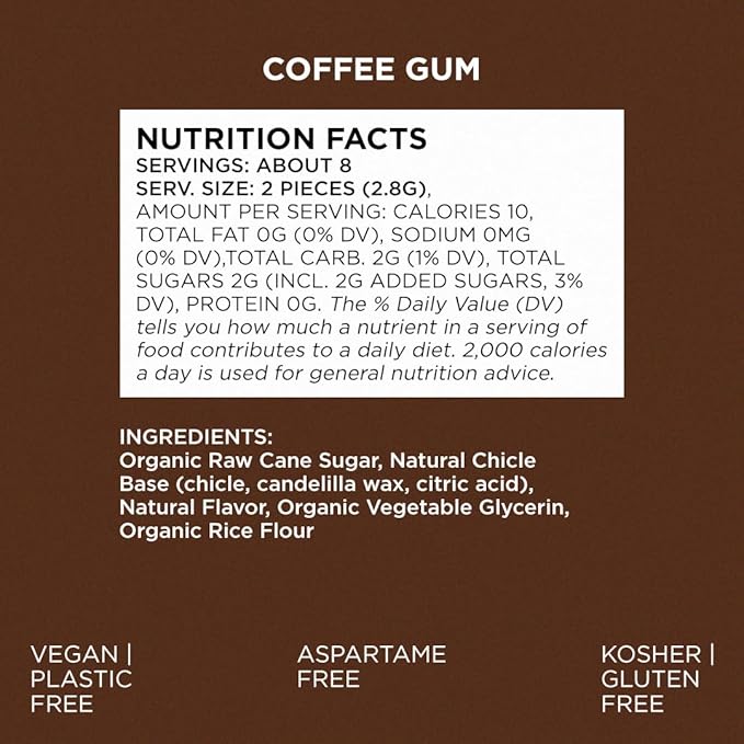 SIMPLY Gum Coffee, Plastic Free Natural Chewing Gum, 12 Pack (180 Pieces) | Vegan, Kosher, Non GMO, Aspartame Free and Sorbitol Free
