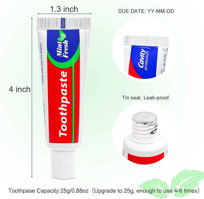 200 pcs Travel Size Toothpaste Bulk, 0.88oz/25 Grams Small 4x1.4 inches Mint Mini Disposable Toothpaste Travel Size Bulk for Hotel,Guests,Homeless,Charity