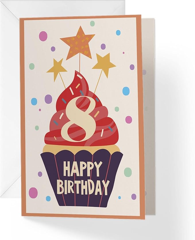 | Happy 8th Birthday Card | 5”x7.5” | (Single Card + Envelope)