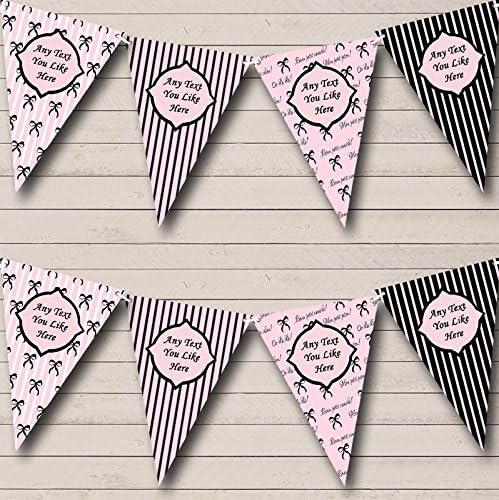 Paris Bows Stripes Black Pink French Personalized Birthday Party Bunting - Hanging Party Decoration - Birthday Party Banner Garland | Decorative Party Supplies