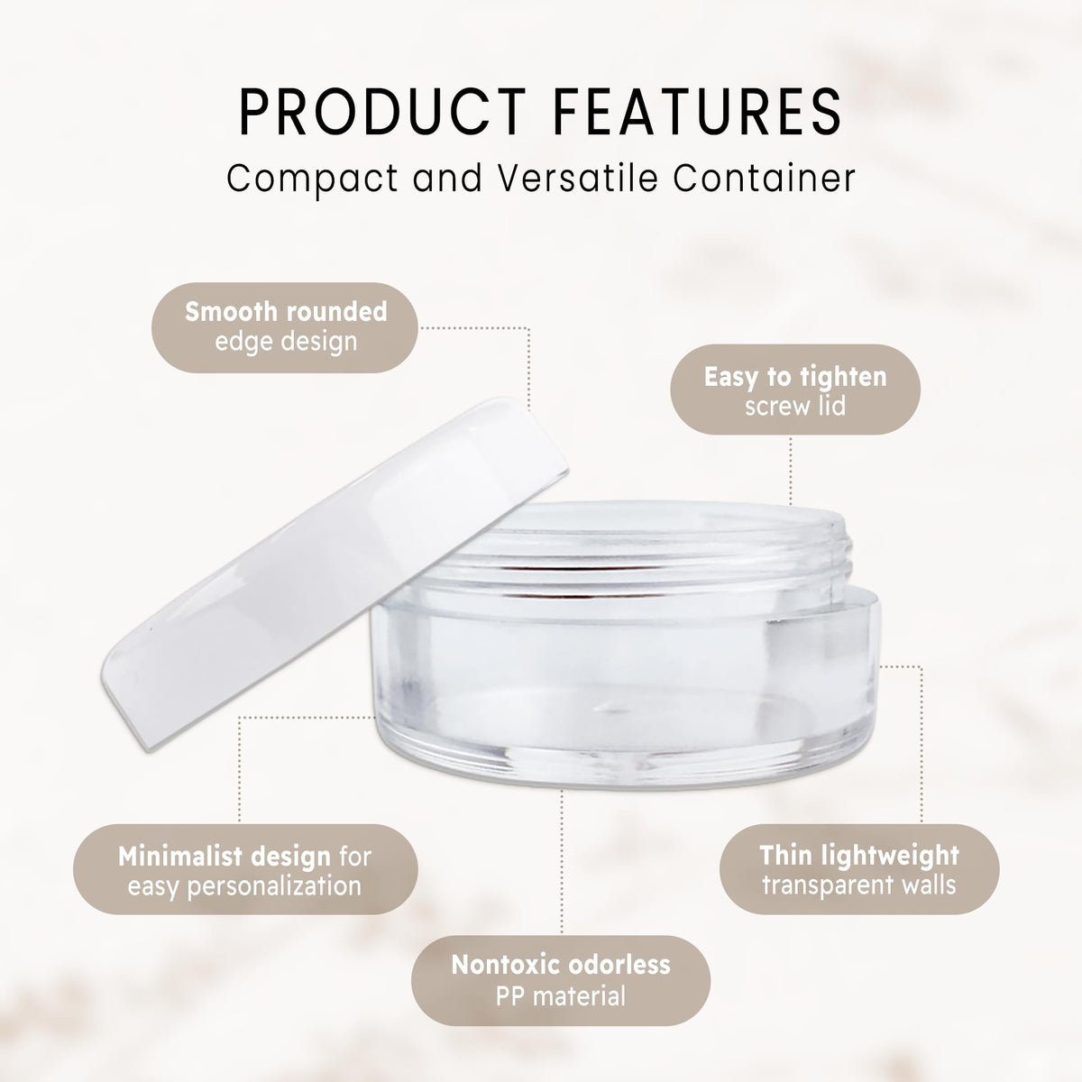 (Quantity: 200 Pieces) Beauticom 5G/5ML Round Clear Jars with White Lids for Lotion, Creams, Toners, Lip Balms, Makeup Samples