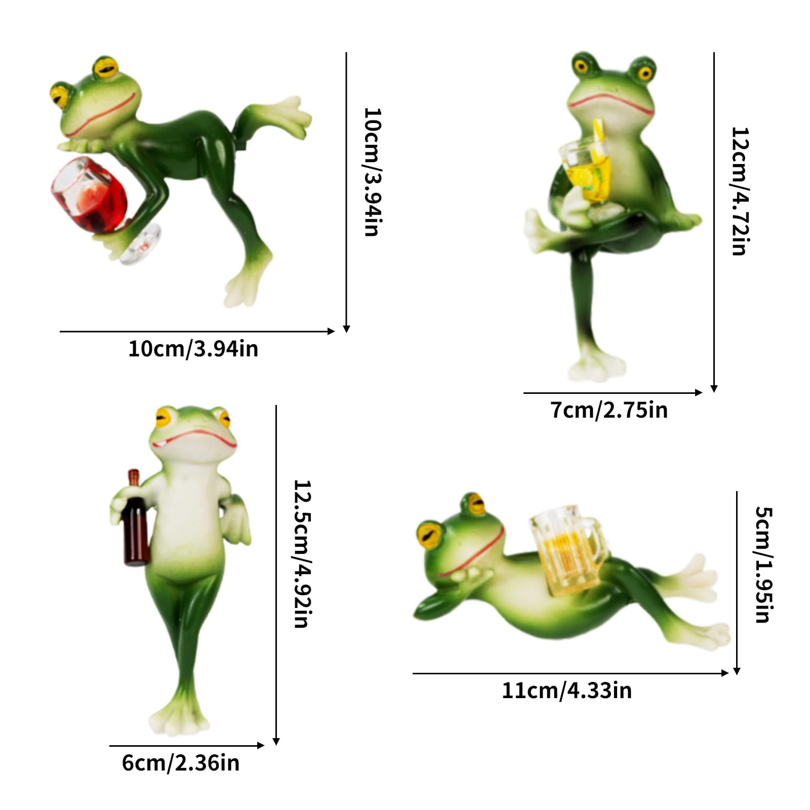 feliend Frog Statue 4 Pack,Tipsy Resin Decor Outdoor,Cute Figurines for Garden Balcony Potted Plant Hangers for Flower Yard Lawn