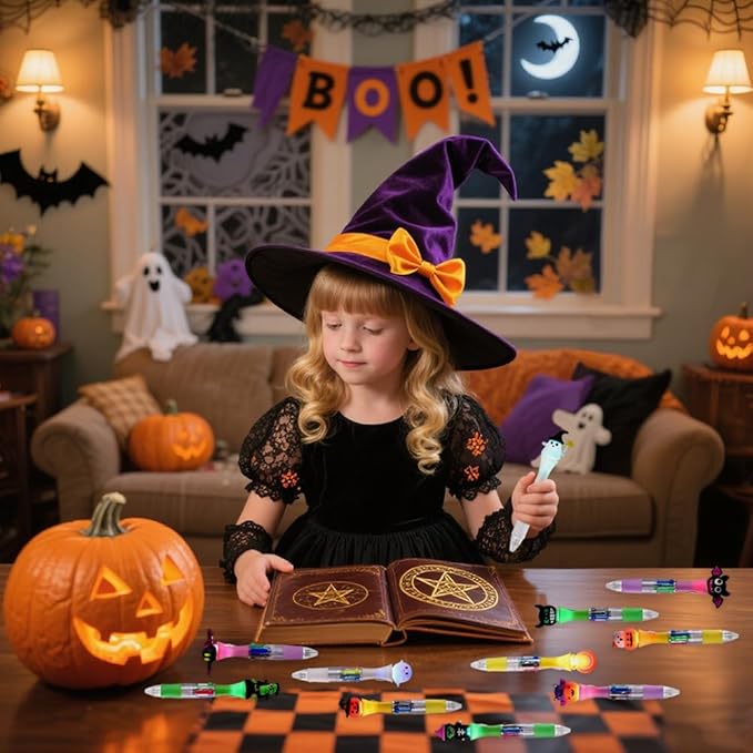 12PCS Halloween Pens,Multicolor Ballpoint Pens with Lights 4 Colors in 1 Halloween Retractable 0.7mm Multicolor Glow Writing Stationery for Holiday Party School Supplies Students Rewards