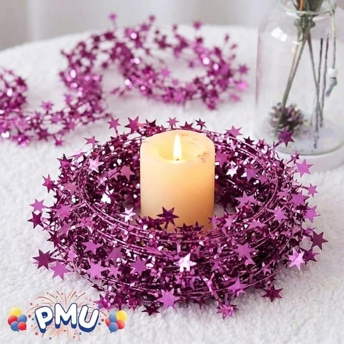 PMU 300 Ft Star Wire Shiny Garland Light Pink - Halloween, Christmas Party, Wedding, Birthday, Festive Home Decoration Ornament Light Pink (12pc-25Ft Each)