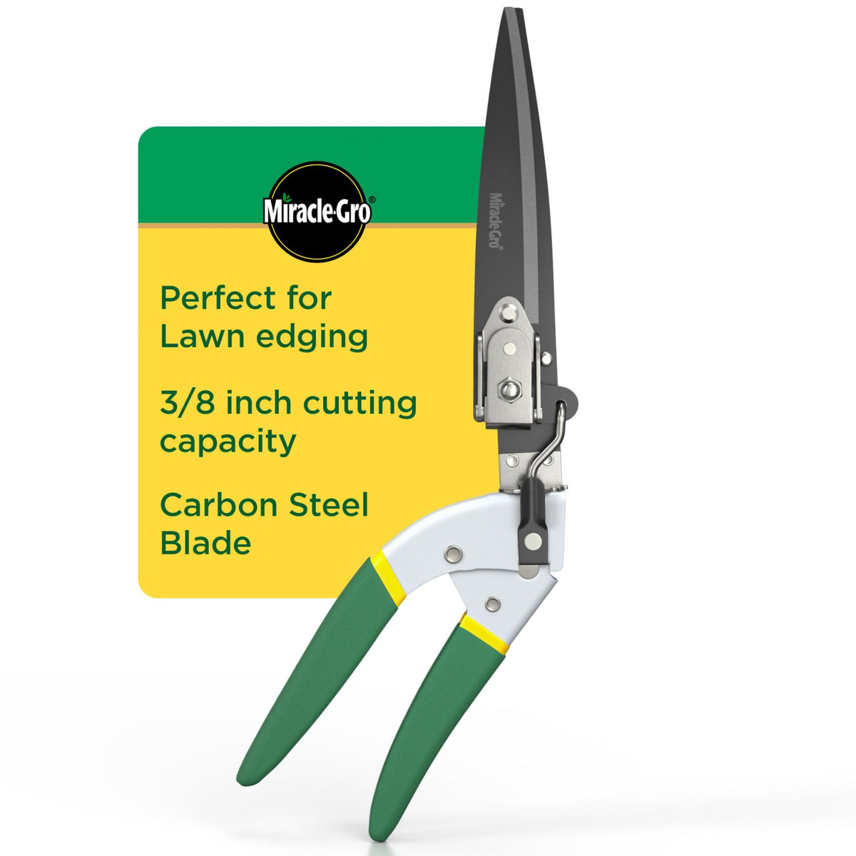 Miracle-Gro Grass Trimming Shears – Adjustable Rotating Handle with Sharp Non-Stick Carbon Steel Blades, Comfort Handles, and Safety Lock for Precise Garden and Lawn Edging