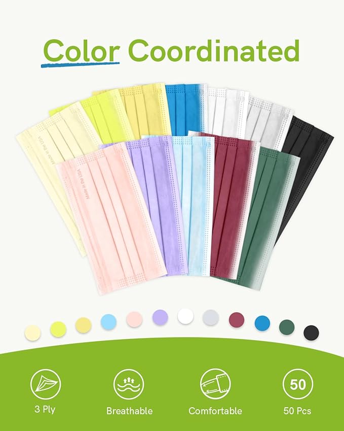 FriCARE Disposable Face Masks, 3-Ply ASTM Level 3 Medical Grade, FSA/HSA Eligible, Breathable & Comfortable for Allergy/Sun Protection, 50 Pack Twilight Harmony