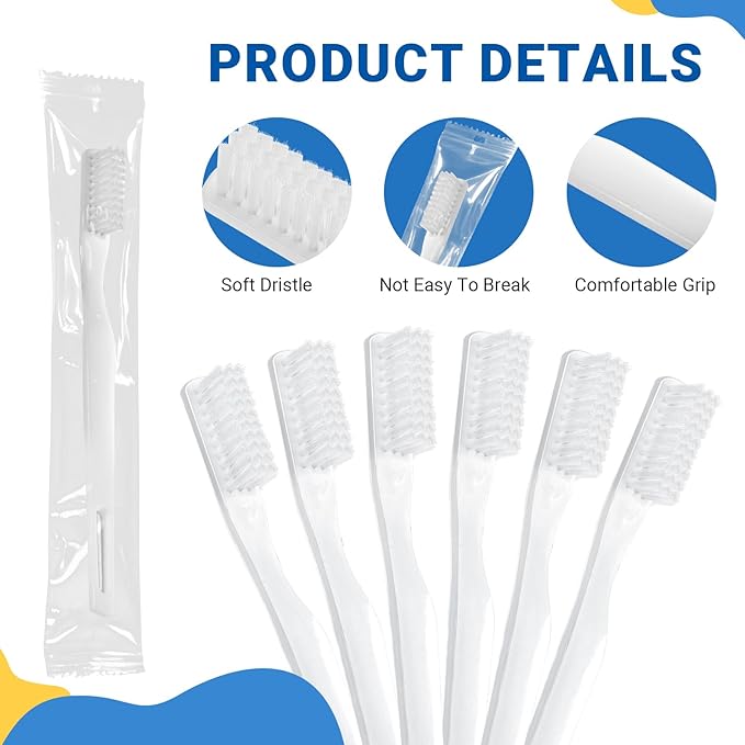 200 Pack Disposable Toothbrushes Bulk, Individually Wrapped Disposable Toothbrush, Soft Bristle Travel Toothbrushes, Single Use Toothbrush for Adult Hotels Guest Travel Donation Homeless