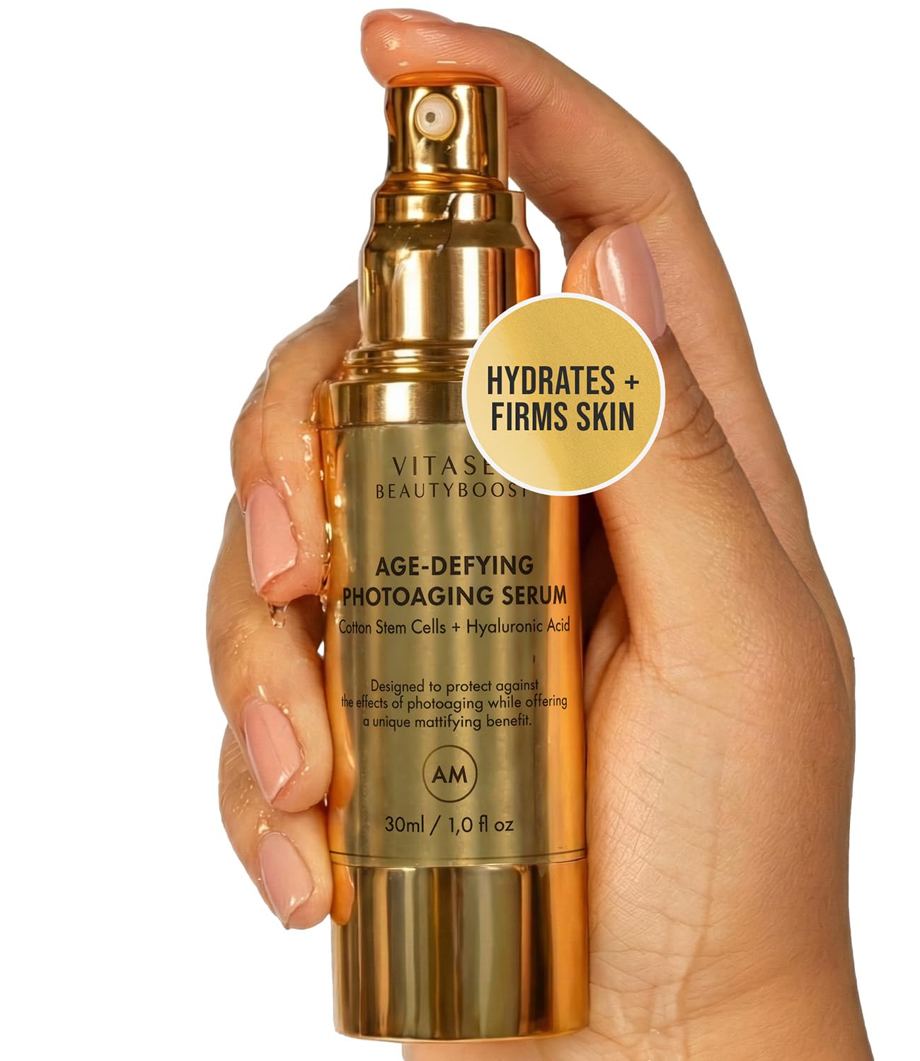 Vitasei Beauty Boost Facial Serum: Cotton Stem Cells & Hyaluronic Acid, Anti-Aging Formula for Women & Men, Morning Serum, Fights Photoaging, Sun Protection, 30 ml