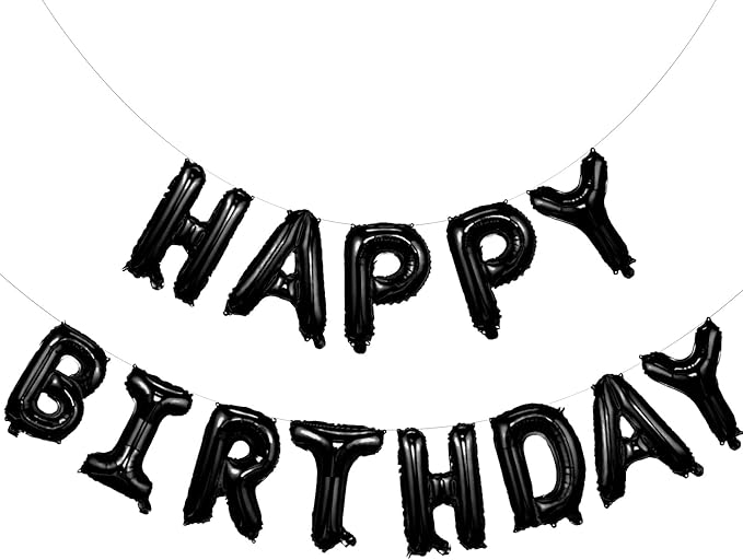 Happy Birthday Balloon, 16 Inch Black Mylar Foil, Unisex Party Decorations for Women, Men, Boys & Girls, Reusable