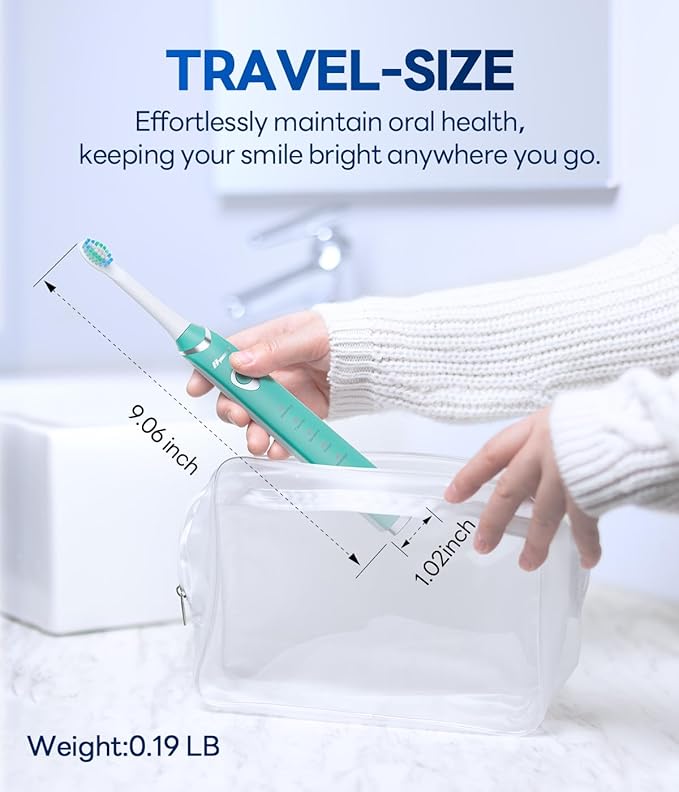 Bymore Electric Toothbrush for Adults,ElectricToothbrush,Travel Sonic Toothbrush with 8 Replacement Heads,Ultra Soft RechargeableToothbrush-Blue