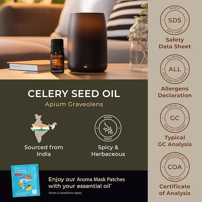 Gya Labs Celery Seed Essential Oil - 0.34 Fl Oz - for Hair, Skin, Diffuser, Aromatherapy & DIY Candle Making Scent