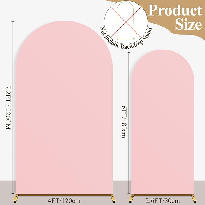 Ledido Wedding Arch Backdrop Cover 6FT 7.2FT Arch Covers 2Set Fitted Stretchy Spandex Round Top Stand Backdrop Cover for Wedding Banquet Ceremony Birthday Party Baby Shower Event Decoration,Pale Pink