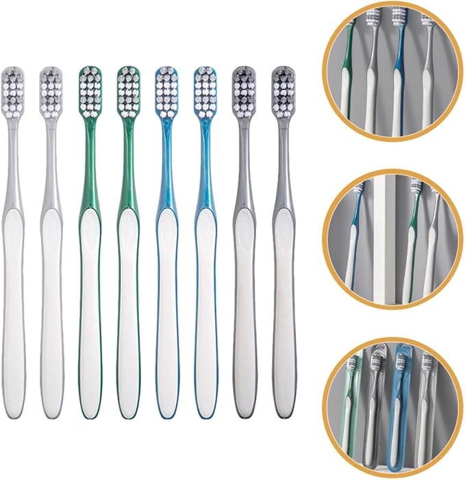 Homoyoyo Men’s Manual Toothbrushes 8pcs (2 Sets of 4) Hard Bristles Large Head Plastic Teeth Cleaning Tools Portable Household and Travel Use