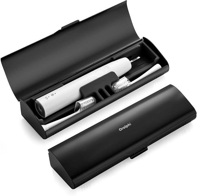 Aluminum Electric Toothbrush Travel Case, 2 in 1 Travel Toothbrush Holder for Oral B/Oral-B Pro 1000 1500 5000 7000 and Most Electric Toothbrush for Traveling, Removable Silicone Liner-Black