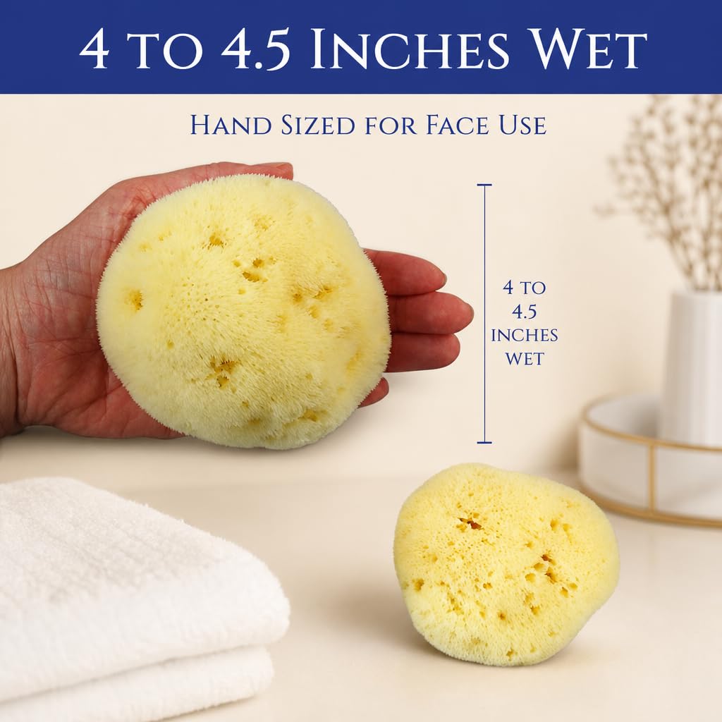 Constantia Beauty® Premium Natural FINA Silk Sponges - 2pc, 4"- 4.5" Luxury Softness on the Skin, from The Mediterranean, Fine Pores Sea Sponge Perfect for Make up, Facial Cleansing & Bathing
