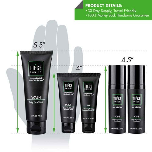 Tiege Hanley | Acne System Level 2 | Dermatologist Recommended Formula: Face Wash, AM Moisturizer with SPF20, Exfoliating Scrub and 1.6% Salicylic Acid Cream 2X | Uncomplicated Skin Care for Men