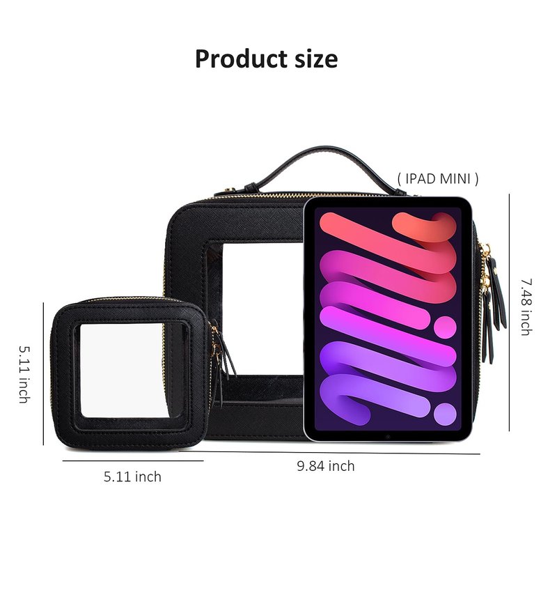 LETGO 2 Pack Clear Travel Toiletry Bag for Women,Large & Mini Waterproof PU TSA Approved Cosmetic Pouches,Portable Beach Vacation Makeup Organizer Set,See Through Skincare Sunscreen Bags for Women