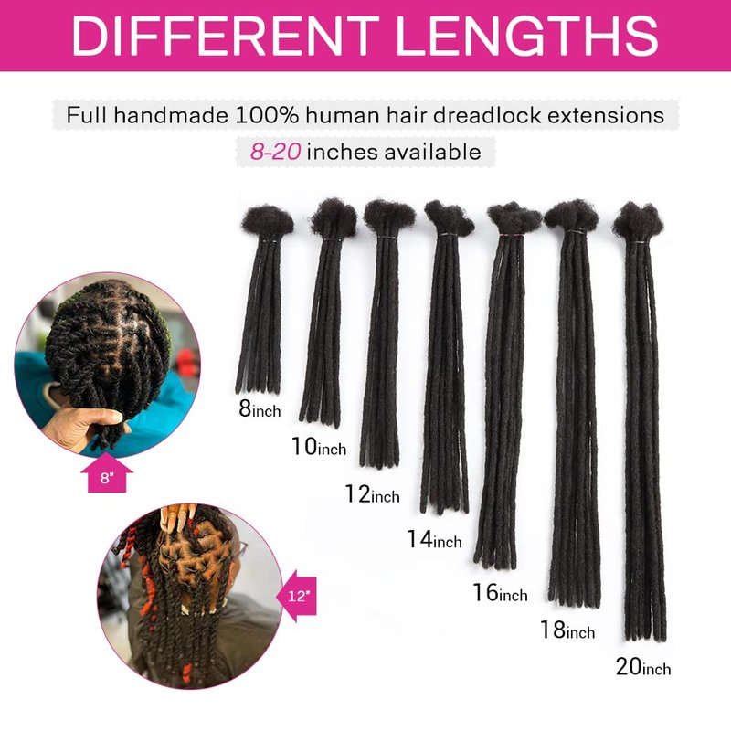 Orientdreads Afro Loc Extensions Human Hair 0.4cm 0.6cm 0.8cm Thickness Natural Black Human Hair Dreadlock Extensions for Man/Women Full Head Handmade Permanent loc Extensions Can Be Dyed